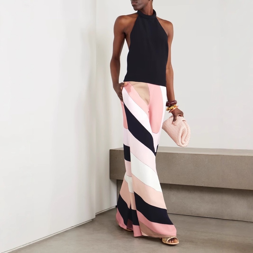 Zimmermann Black Halter Jumpsuit with Pink & Navy Wide-Stripe Palazzo Pants